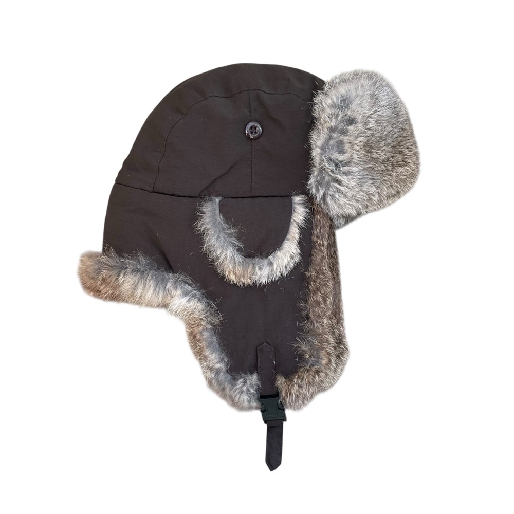 CROWN CAP Rabbit Fur Trapper Aviator Hat Brown